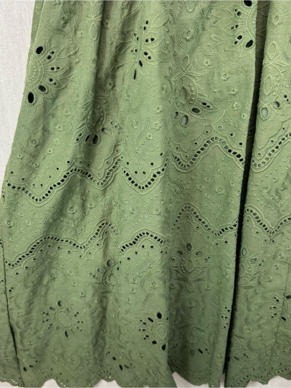 House Of Harlow 1960 Drop Waist Eyelet Faux Button Front Dress Olive Green Sz 6 - Picture 5 of 14